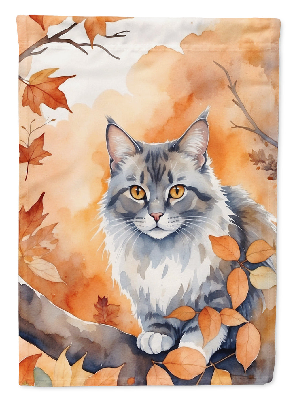 Australian Mist Cat in Fall Leaves House Flag 28x40 Porch Sleeve Pole Decorative Outside Yard Banner Artwork Wall Hanging, Polyester