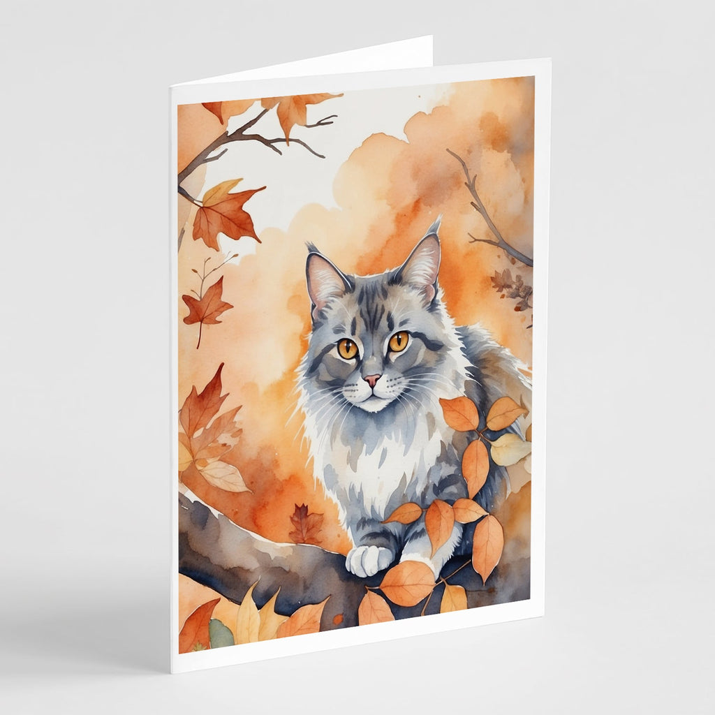 Australian Mist Cat in Fall Leaves Greeting Cards Pack of 8 Blank Cards with Envelopes Whimsical A7 Size 5x7