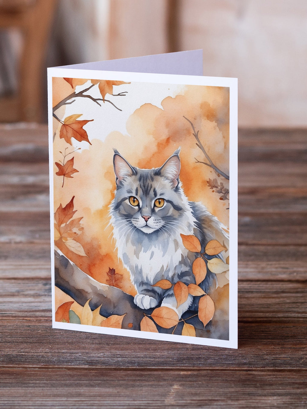 Australian Mist Cat in Fall Leaves Greeting Cards Pack of 8 Blank Cards with Envelopes Whimsical A7 Size 5x7