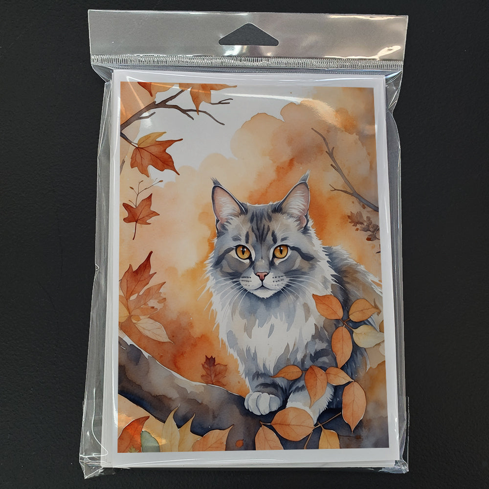 Australian Mist Cat in Fall Leaves Greeting Cards Pack of 8 Blank Cards with Envelopes Whimsical A7 Size 5x7