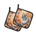 Australian Mist Cat in Fall Leaves Pot Holder Set of 2 Heat Resistant Quilted Hot Pads 7.5 x 7.5 Inch, Insulated Kitchen Trivets for Cooking & Baking