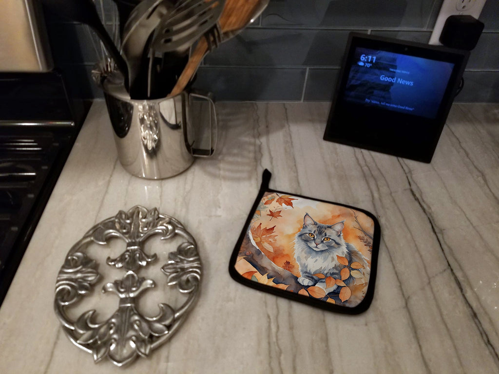 Australian Mist Cat in Fall Leaves Pot Holder Set of 2 Heat Resistant Quilted Hot Pads 7.5 x 7.5 Inch, Insulated Kitchen Trivets for Cooking & Baking