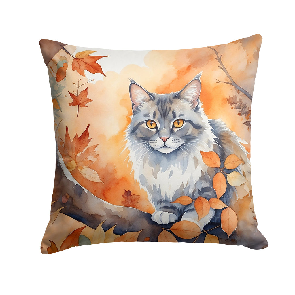 Australian Mist Cat in Fall Leaves Decorative Throw Pillow 18x18 Indoor Outdoor Accent Cushion, Fabric Cover with Insert for Sofa, Bed, Porch & Living Room