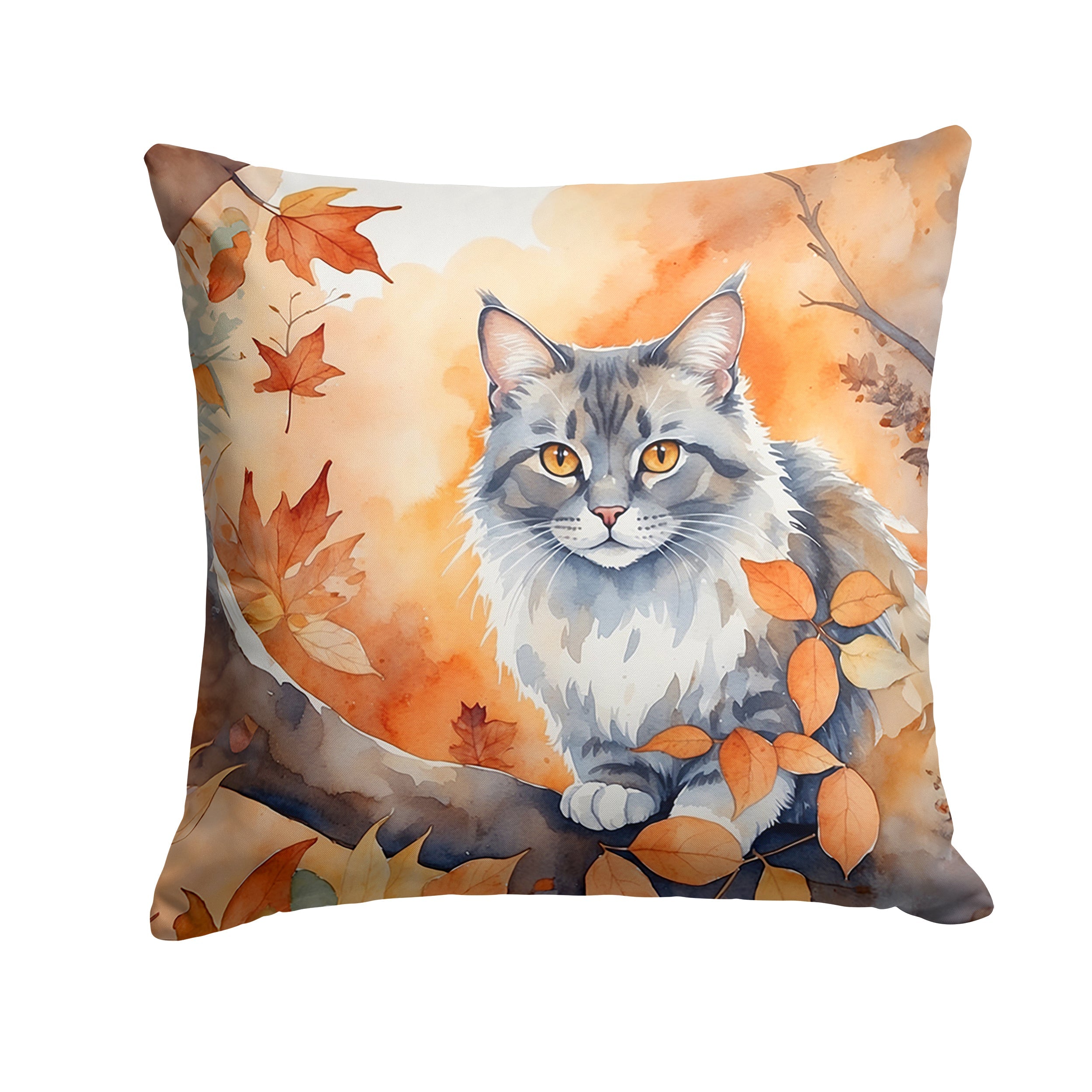 Australian Mist Cat in Fall Leaves Decorative Throw Pillow 18x18 Indoor Outdoor Accent Cushion, Fabric Cover with Insert for Sofa, Bed, Porch & Living Room