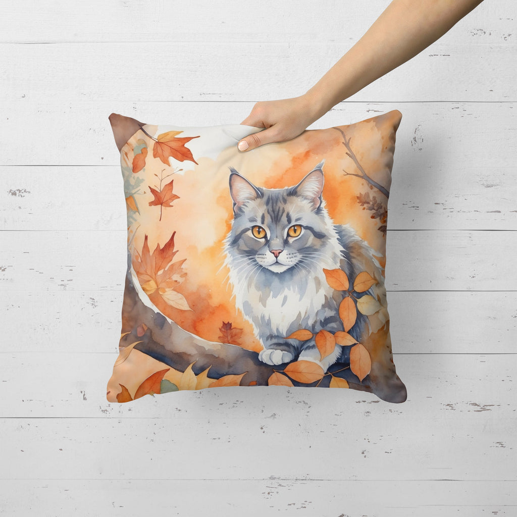 Australian Mist Cat in Fall Leaves Decorative Throw Pillow 18x18 Indoor Outdoor Accent Cushion, Fabric Cover with Insert for Sofa, Bed, Porch & Living Room