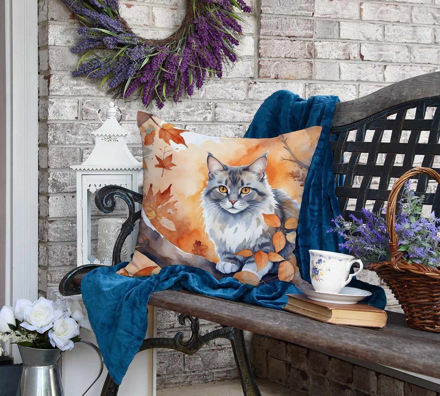 Australian Mist Cat in Fall Leaves Decorative Throw Pillow 18x18 Indoor Outdoor Accent Cushion, Fabric Cover with Insert for Sofa, Bed, Porch & Living Room