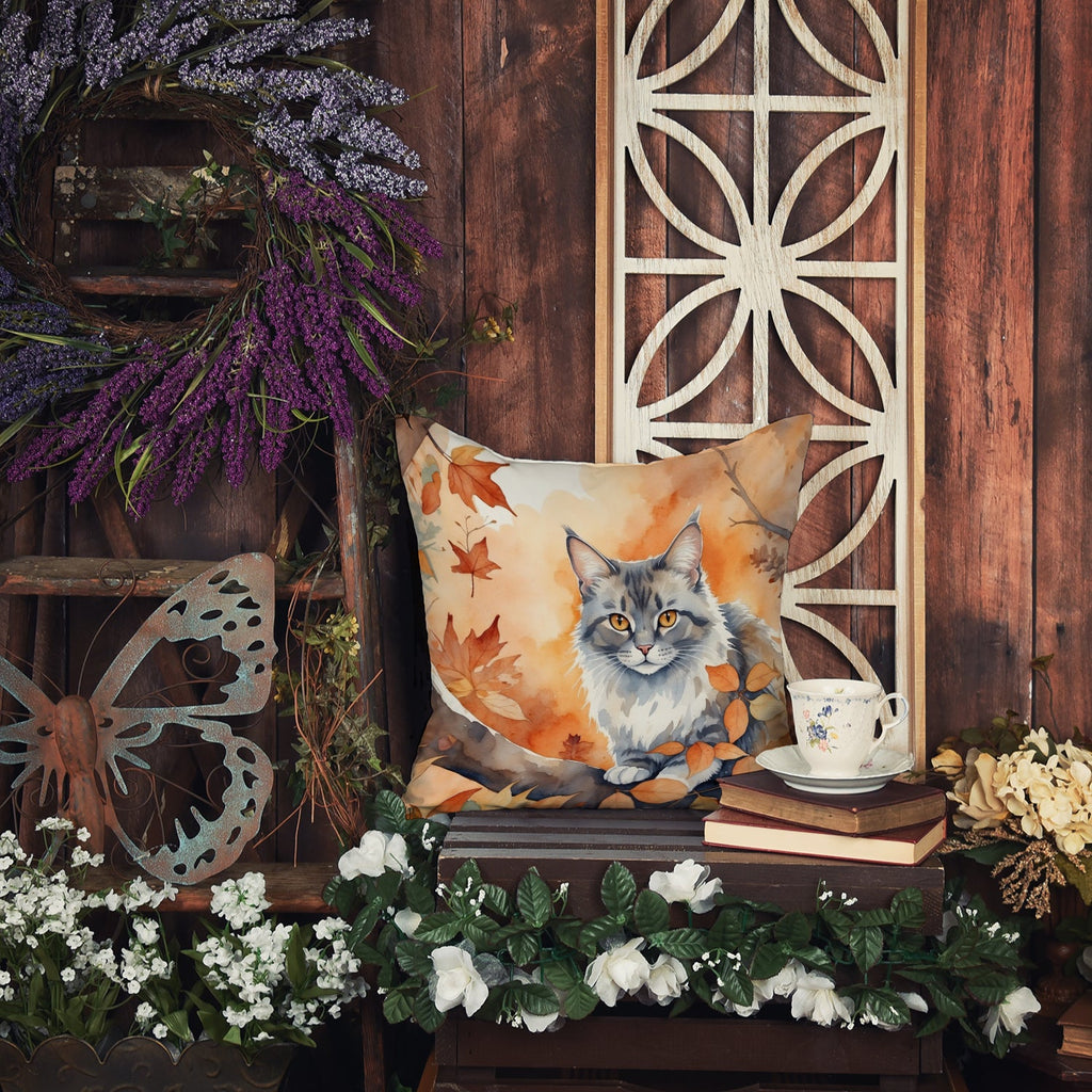 Australian Mist Cat in Fall Leaves Decorative Throw Pillow 18x18 Indoor Outdoor Accent Cushion, Fabric Cover with Insert for Sofa, Bed, Porch & Living Room