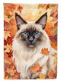 Balinese Cat in Fall Leaves House Flag 28x40 Porch Sleeve Pole Decorative Outside Yard Banner Artwork Wall Hanging, Polyester