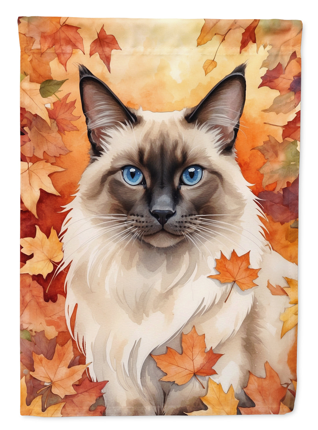 Balinese Cat in Fall Leaves House Flag 28x40 Porch Sleeve Pole Decorative Outside Yard Banner Artwork Wall Hanging, Polyester