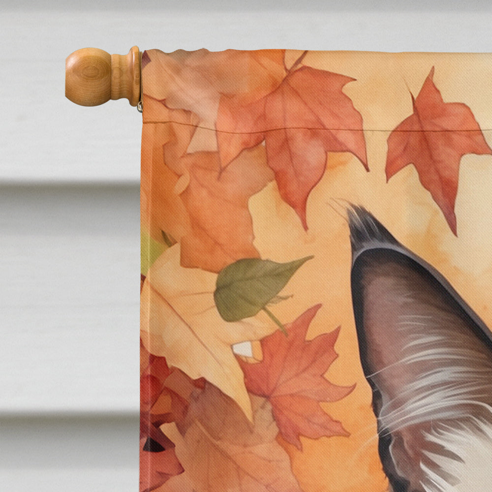 Balinese Cat in Fall Leaves House Flag 28x40 Porch Sleeve Pole Decorative Outside Yard Banner Artwork Wall Hanging, Polyester