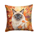 Balinese Cat in Fall Leaves Decorative Throw Pillow 18x18 Indoor Outdoor Accent Cushion, Fabric Cover with Insert for Sofa, Bed, Porch & Living Room