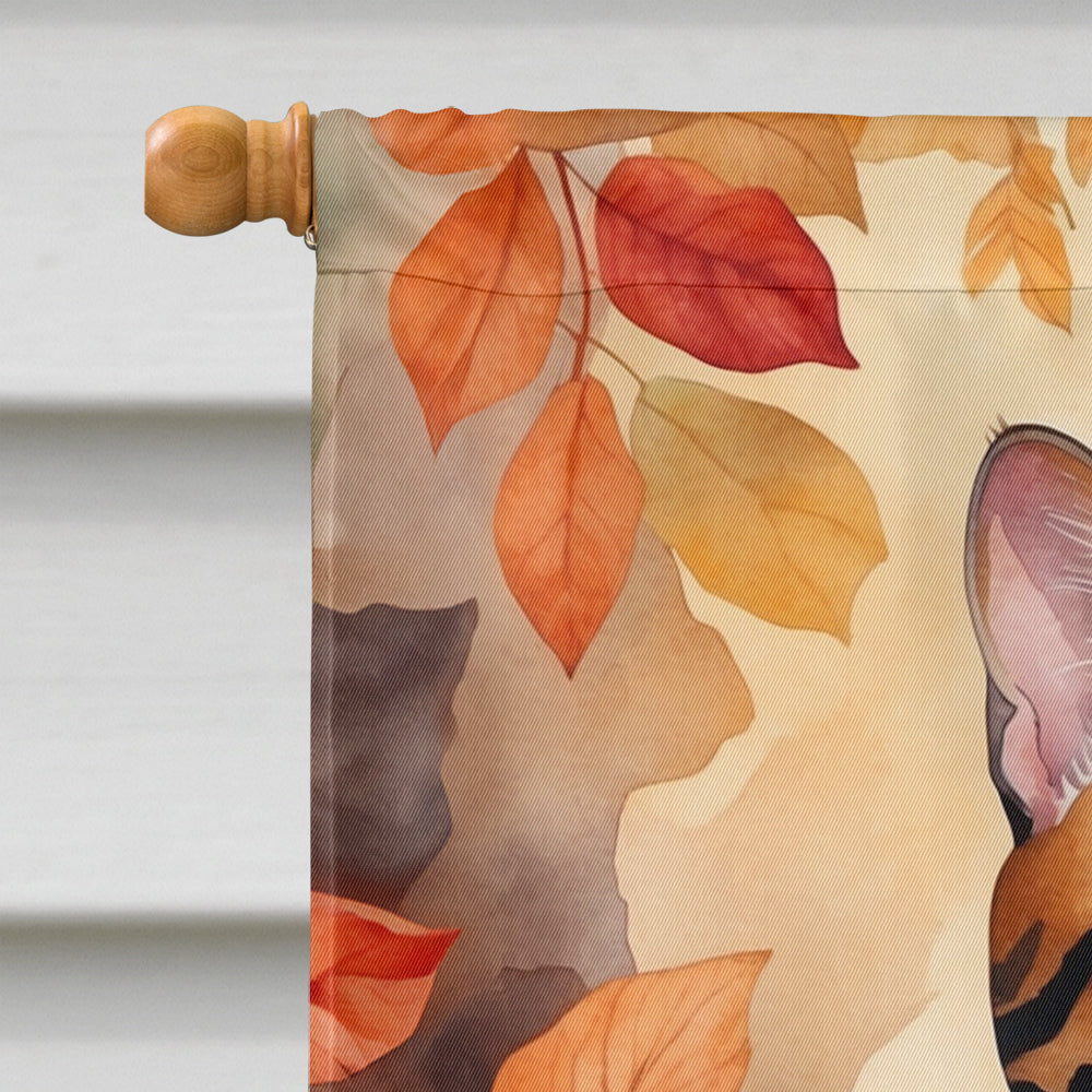 Bengal Cat in Fall Leaves House Flag 28x40 Porch Sleeve Pole Decorative Outside Yard Banner Artwork Wall Hanging, Polyester