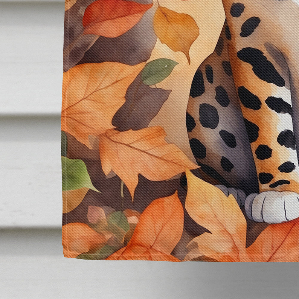 Bengal Cat in Fall Leaves House Flag 28x40 Porch Sleeve Pole Decorative Outside Yard Banner Artwork Wall Hanging, Polyester