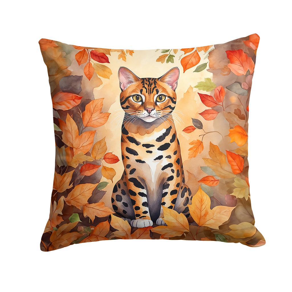 Bengal Cat in Fall Leaves Decorative Throw Pillow 18x18 Indoor Outdoor Accent Cushion, Fabric Cover with Insert for Sofa, Bed, Porch & Living Room
