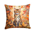Bengal Cat in Fall Leaves Decorative Throw Pillow 18x18 Indoor Outdoor Accent Cushion, Fabric Cover with Insert for Sofa, Bed, Porch & Living Room