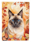 Birman Cat in Fall Leaves House Flag 28x40 Porch Sleeve Pole Decorative Outside Yard Banner Artwork Wall Hanging, Polyester