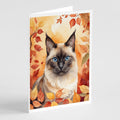 Birman Cat in Fall Leaves Greeting Cards Pack of 8 Blank Cards with Envelopes Whimsical A7 Size 5x7