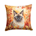 Birman Cat in Fall Leaves Decorative Throw Pillow 18x18 Indoor Outdoor Accent Cushion, Fabric Cover with Insert for Sofa, Bed, Porch & Living Room