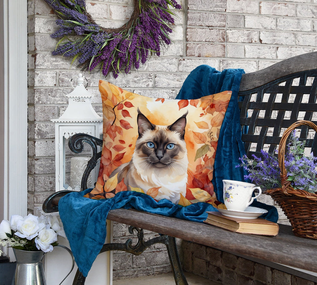 Birman Cat in Fall Leaves Decorative Throw Pillow 18x18 Indoor Outdoor Accent Cushion, Fabric Cover with Insert for Sofa, Bed, Porch & Living Room