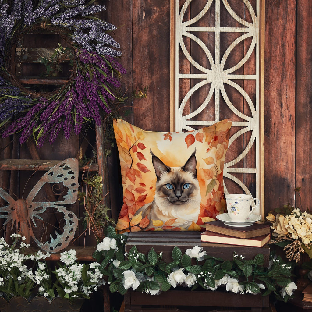 Birman Cat in Fall Leaves Decorative Throw Pillow 18x18 Indoor Outdoor Accent Cushion, Fabric Cover with Insert for Sofa, Bed, Porch & Living Room