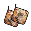 British Longhair Cat in Fall Leaves Pot Holder Set of 2 Heat Resistant Quilted Hot Pads 7.5 x 7.5 Inch, Insulated Kitchen Trivets for Cooking & Baking