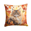 British Longhair Cat in Fall Leaves Decorative Throw Pillow 18x18 Indoor Outdoor Accent Cushion, Fabric Cover with Insert for Sofa, Bed, Porch & Living Room