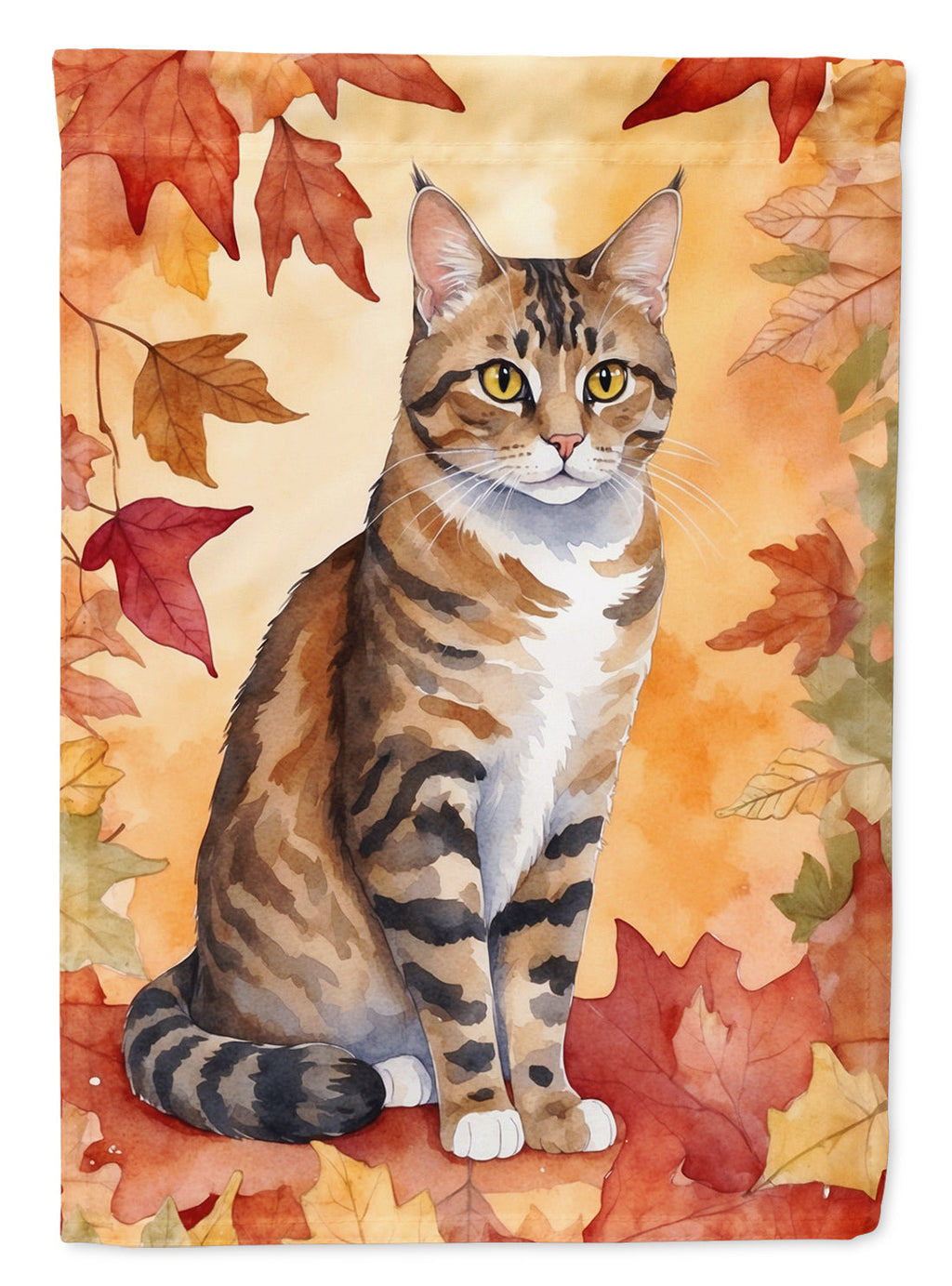 California Spangled Cat in Fall Leaves House Flag 28x40 Porch Sleeve Pole Decorative Outside Yard Banner Artwork Wall Hanging, Polyester