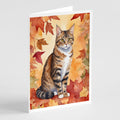 California Spangled Cat in Fall Leaves Greeting Cards Pack of 8 Blank Cards with Envelopes Whimsical A7 Size 5x7