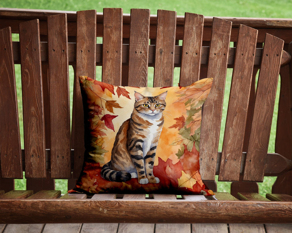 California Spangled Cat in Fall Leaves Decorative Throw Pillow 14x14 Indoor Outdoor Accent Cushion, Fabric Cover with Insert for Sofa, Bed, Porch & Living Room