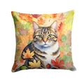 California Spangled Cat in Fall Leaves Decorative Throw Pillow 14x14 Indoor Outdoor Accent Cushion, Fabric Cover with Insert for Sofa, Bed, Porch & Living Room