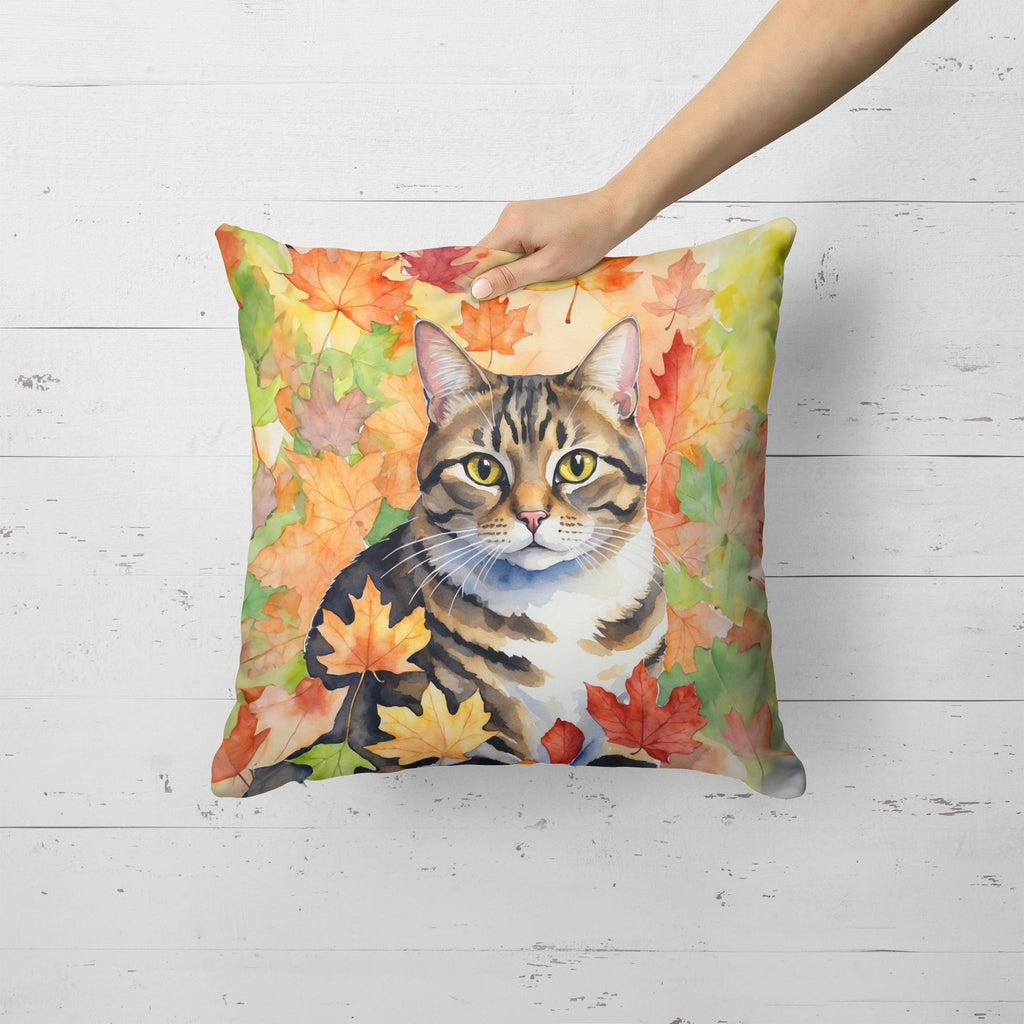 California Spangled Cat in Fall Leaves Decorative Throw Pillow 18x18 Indoor Outdoor Accent Cushion, Fabric Cover with Insert for Sofa, Bed, Porch & Living Room