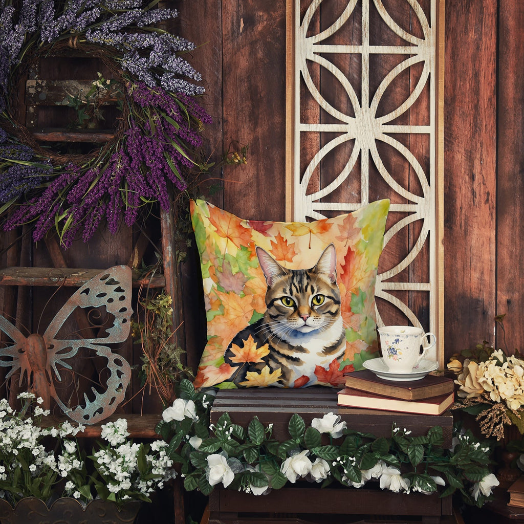 California Spangled Cat in Fall Leaves Decorative Throw Pillow 18x18 Indoor Outdoor Accent Cushion, Fabric Cover with Insert for Sofa, Bed, Porch & Living Room