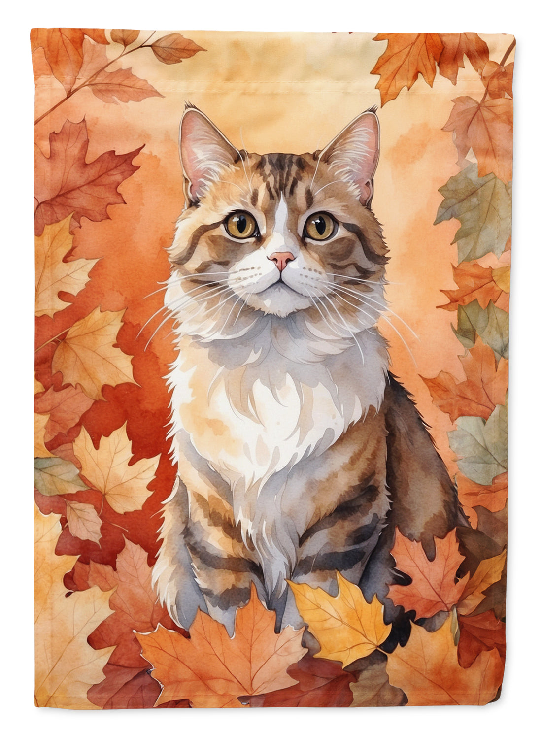 Chantilly Tiffany Cat in Fall Leaves House Flag 28x40 Porch Sleeve Pole Decorative Outside Yard Banner Artwork Wall Hanging, Polyester