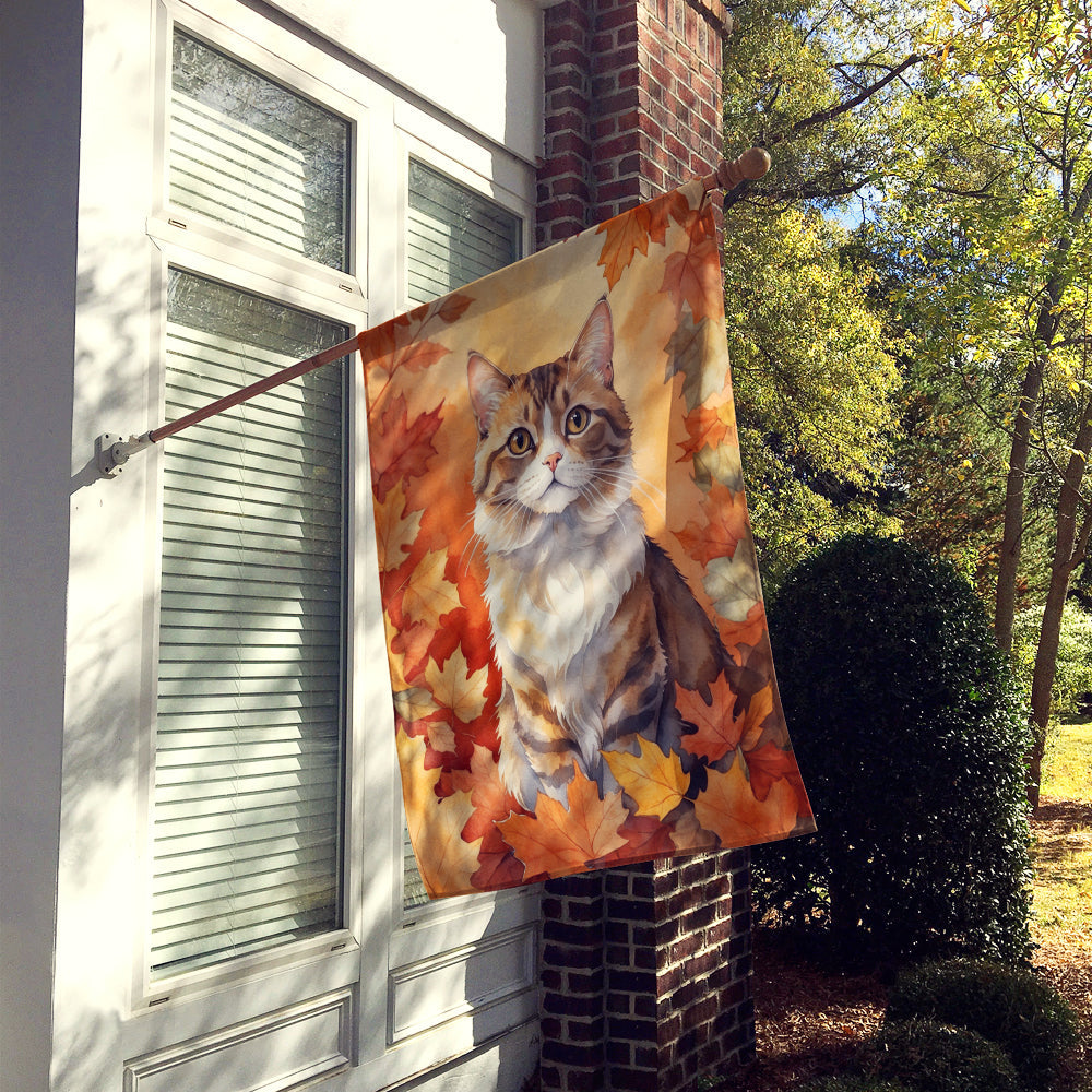 Chantilly Tiffany Cat in Fall Leaves House Flag 28x40 Porch Sleeve Pole Decorative Outside Yard Banner Artwork Wall Hanging, Polyester