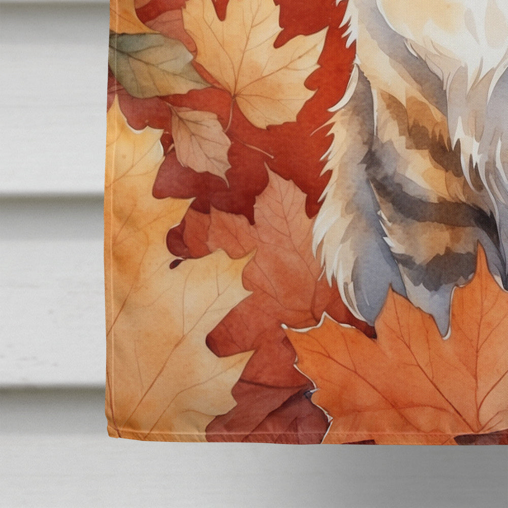 Chantilly Tiffany Cat in Fall Leaves House Flag 28x40 Porch Sleeve Pole Decorative Outside Yard Banner Artwork Wall Hanging, Polyester