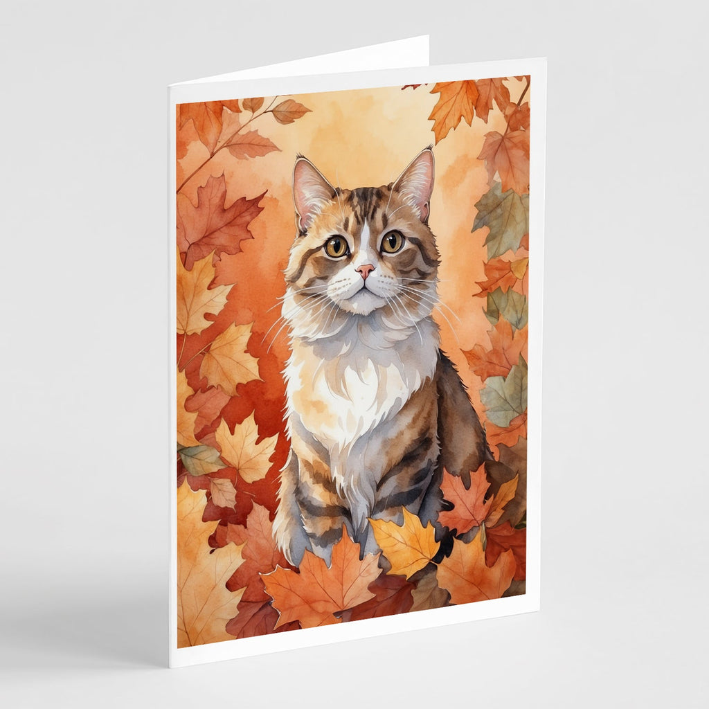Chantilly Tiffany Cat in Fall Leaves Greeting Cards Pack of 8 Blank Cards with Envelopes Whimsical A7 Size 5x7