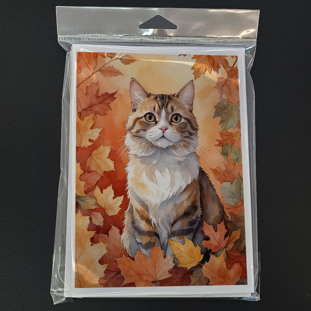 Chantilly Tiffany Cat in Fall Leaves Greeting Cards Pack of 8 Blank Cards with Envelopes Whimsical A7 Size 5x7