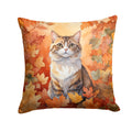 Chantilly Tiffany Cat in Fall Leaves Decorative Throw Pillow 14x14 Indoor Outdoor Accent Cushion, Fabric Cover with Insert for Sofa, Bed, Porch & Living Room