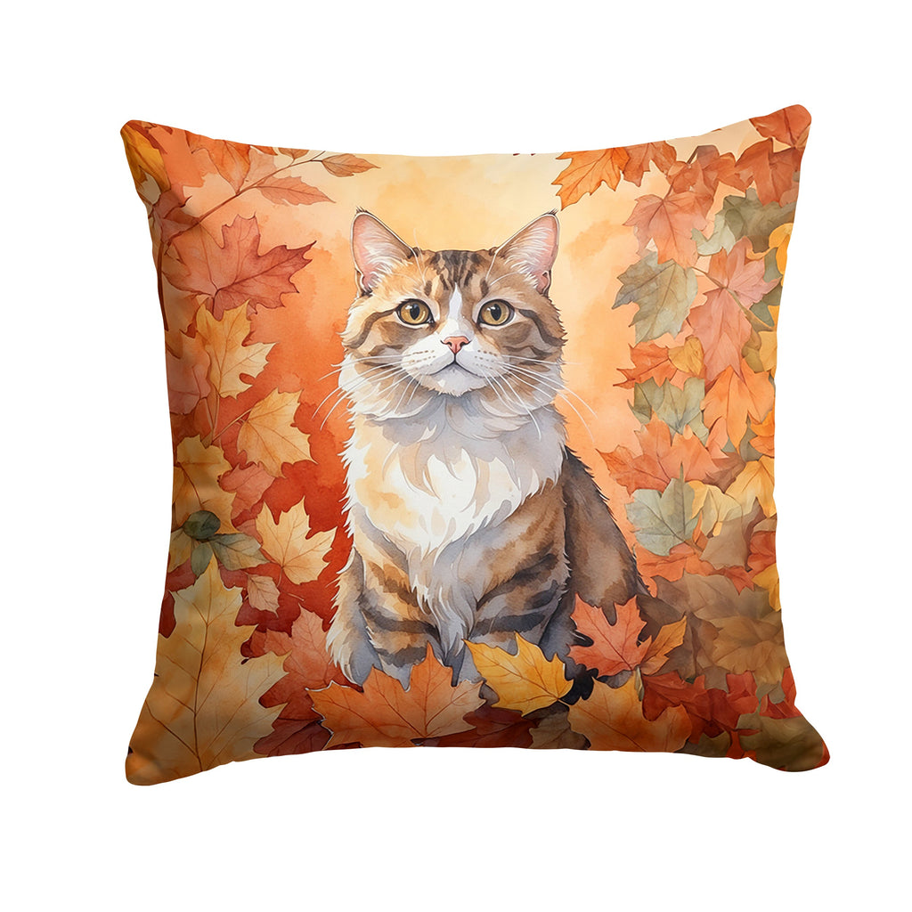 Chantilly Tiffany Cat in Fall Leaves Decorative Throw Pillow 18x18 Indoor Outdoor Accent Cushion, Fabric Cover with Insert for Sofa, Bed, Porch & Living Room