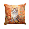 Chantilly Tiffany Cat in Fall Leaves Decorative Throw Pillow 18x18 Indoor Outdoor Accent Cushion, Fabric Cover with Insert for Sofa, Bed, Porch & Living Room