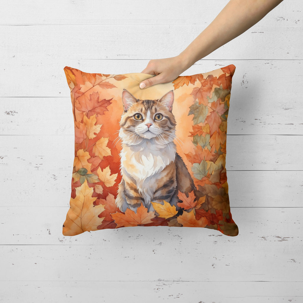 Chantilly Tiffany Cat in Fall Leaves Decorative Throw Pillow 18x18 Indoor Outdoor Accent Cushion, Fabric Cover with Insert for Sofa, Bed, Porch & Living Room