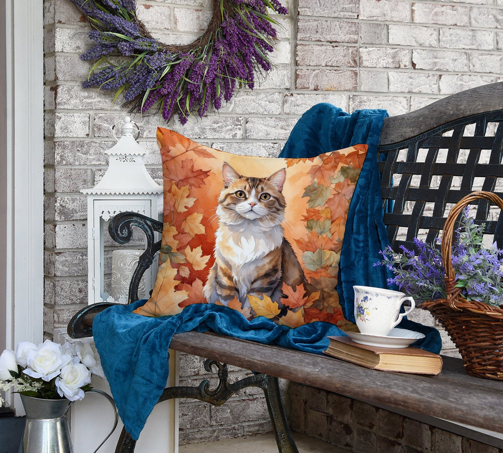 Chantilly Tiffany Cat in Fall Leaves Decorative Throw Pillow 18x18 Indoor Outdoor Accent Cushion, Fabric Cover with Insert for Sofa, Bed, Porch & Living Room