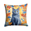 Chartreux Cat in Fall Leaves Decorative Throw Pillow 18x18 Indoor Outdoor Accent Cushion, Fabric Cover with Insert for Sofa, Bed, Porch & Living Room