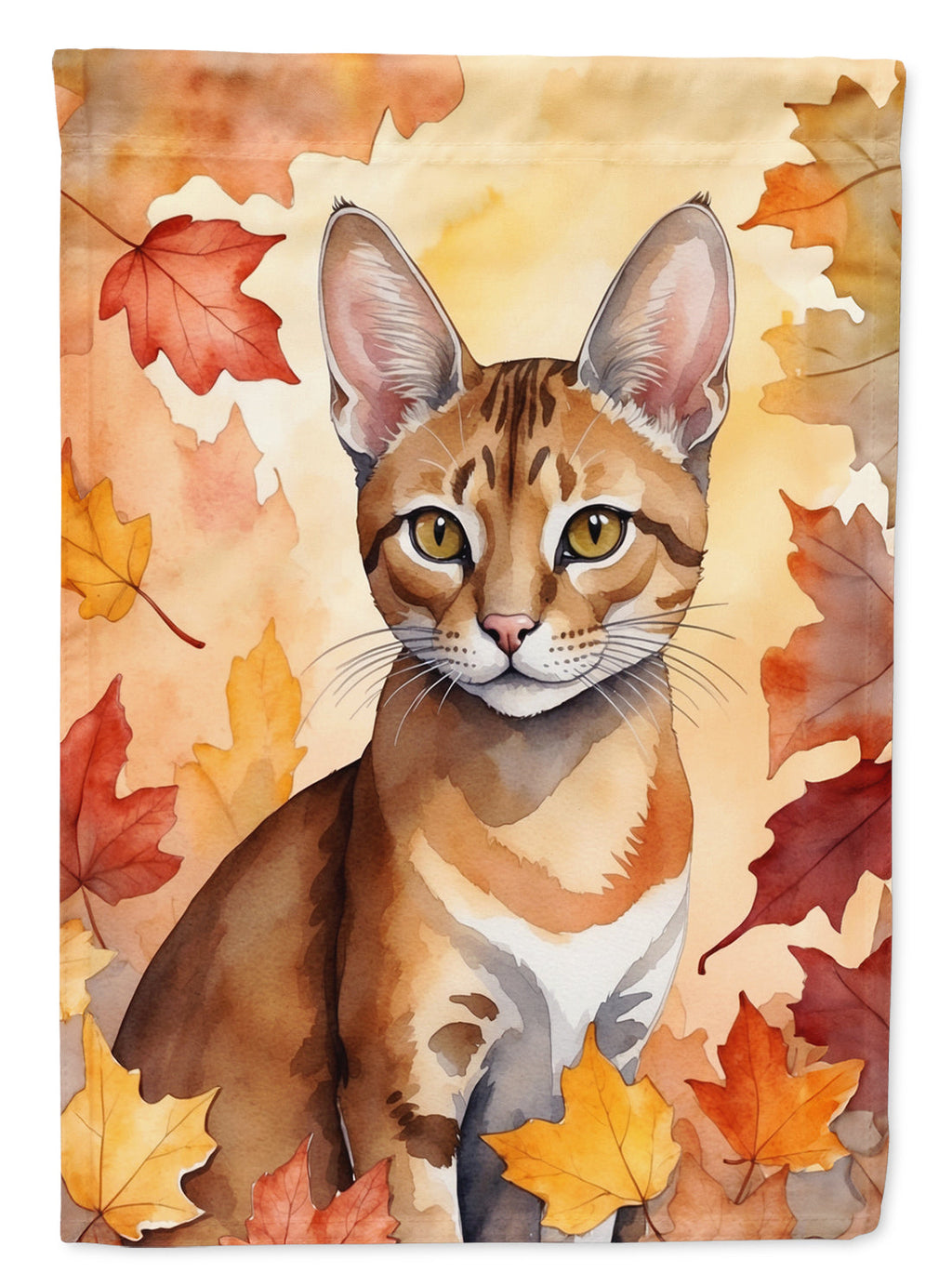 Chausie Cat in Fall Leaves House Flag 28x40 Porch Sleeve Pole Decorative Outside Yard Banner Artwork Wall Hanging, Polyester
