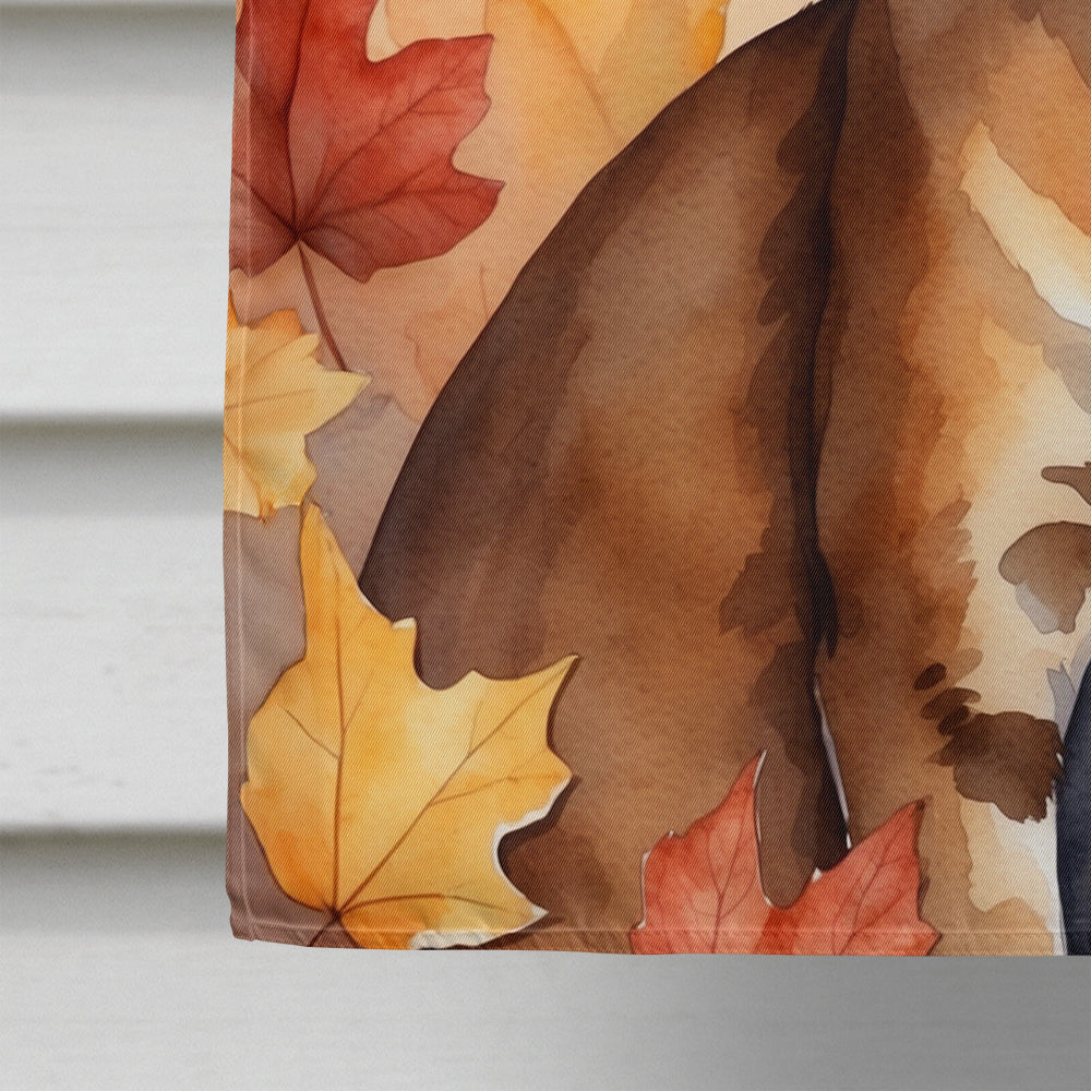 Chausie Cat in Fall Leaves House Flag 28x40 Porch Sleeve Pole Decorative Outside Yard Banner Artwork Wall Hanging, Polyester