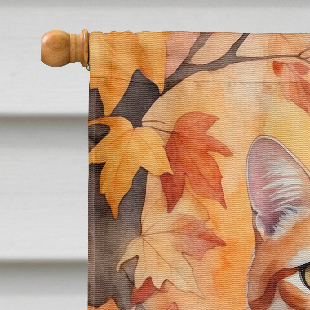 Cheetoh Cat in Fall Leaves House Flag 28x40 Porch Sleeve Pole Decorative Outside Yard Banner Artwork Wall Hanging, Polyester