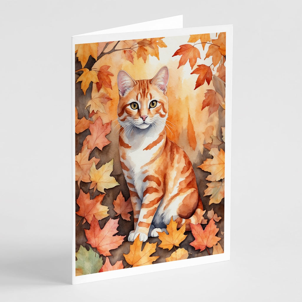 Cheetoh Cat in Fall Leaves Greeting Cards Pack of 8 Blank Cards with Envelopes Whimsical A7 Size 5x7