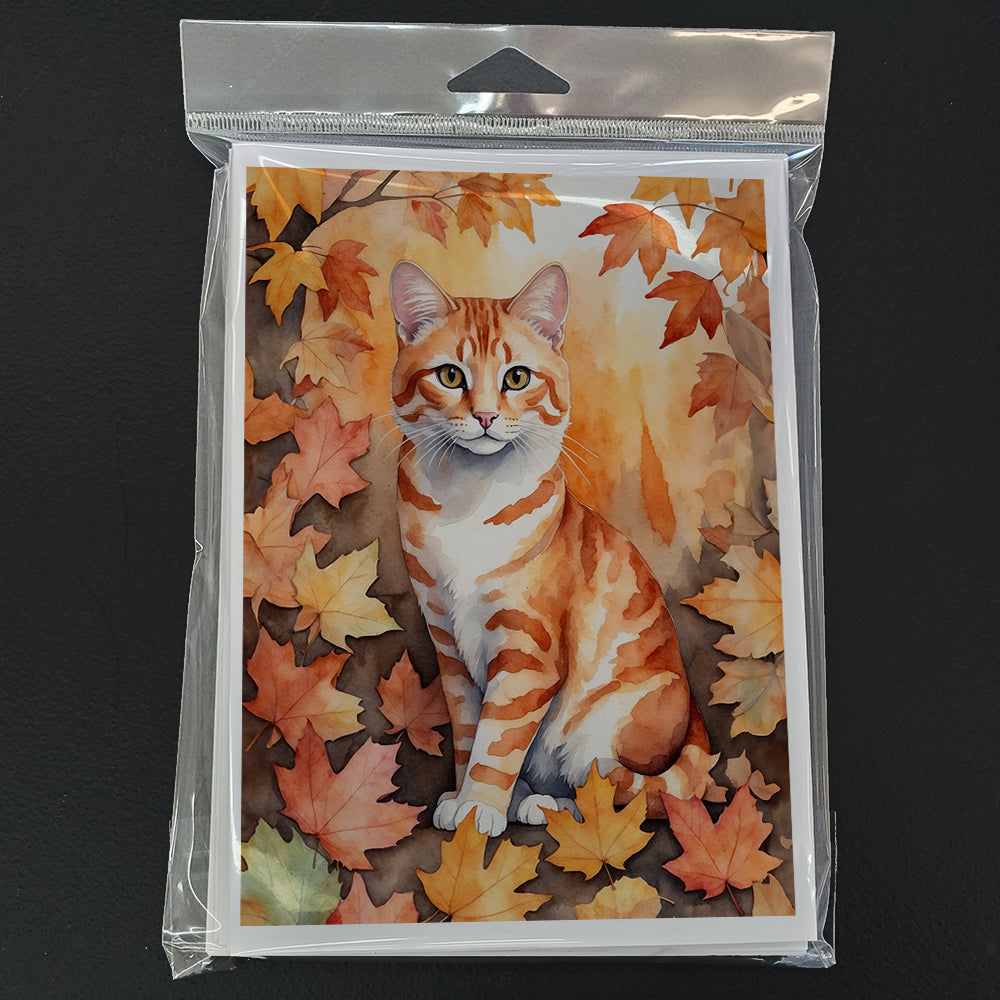 Cheetoh Cat in Fall Leaves Greeting Cards Pack of 8 Blank Cards with Envelopes Whimsical A7 Size 5x7
