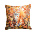 Cheetoh Cat in Fall Leaves Decorative Throw Pillow 18x18 Indoor Outdoor Accent Cushion, Fabric Cover with Insert for Sofa, Bed, Porch & Living Room