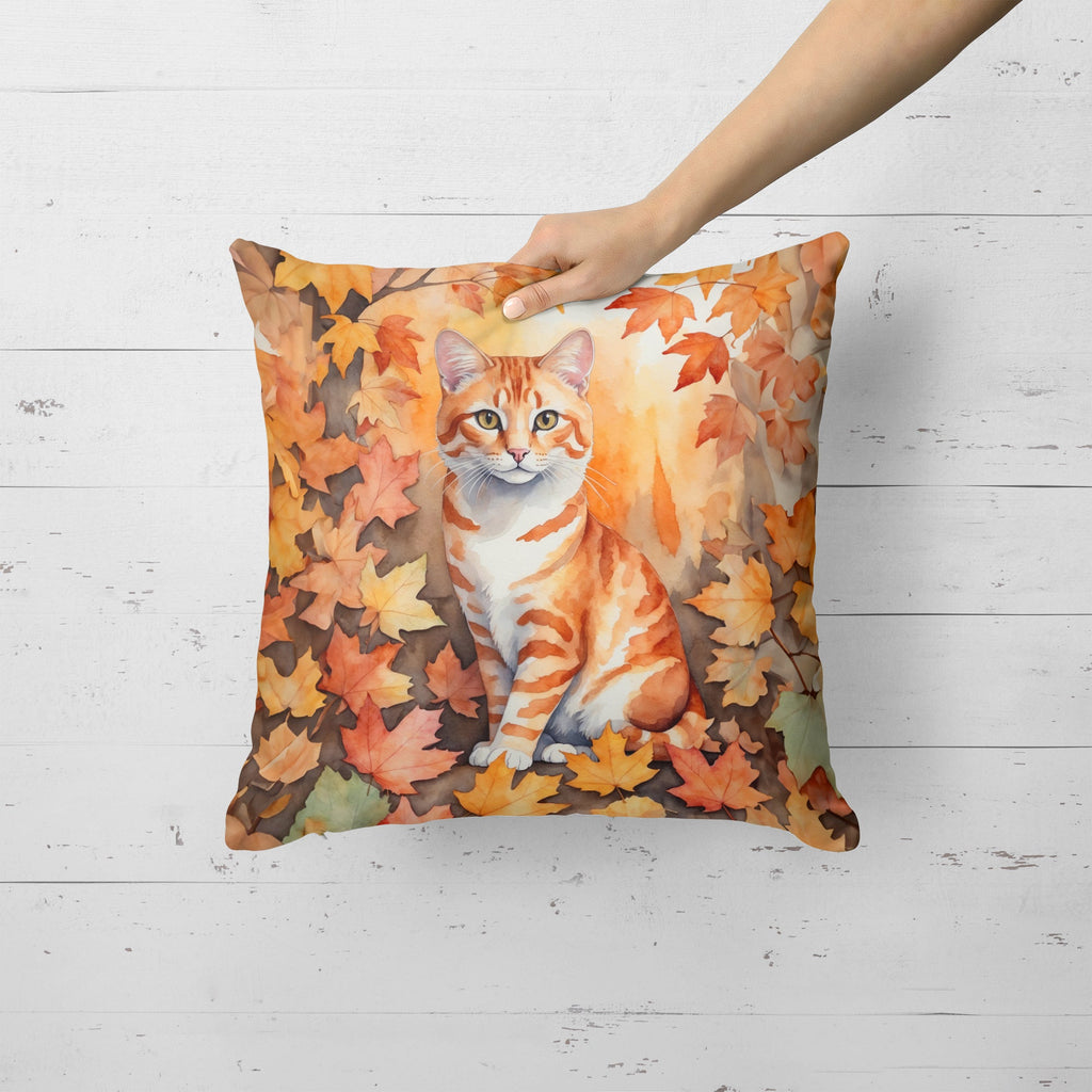 Cheetoh Cat in Fall Leaves Decorative Throw Pillow 18x18 Indoor Outdoor Accent Cushion, Fabric Cover with Insert for Sofa, Bed, Porch & Living Room